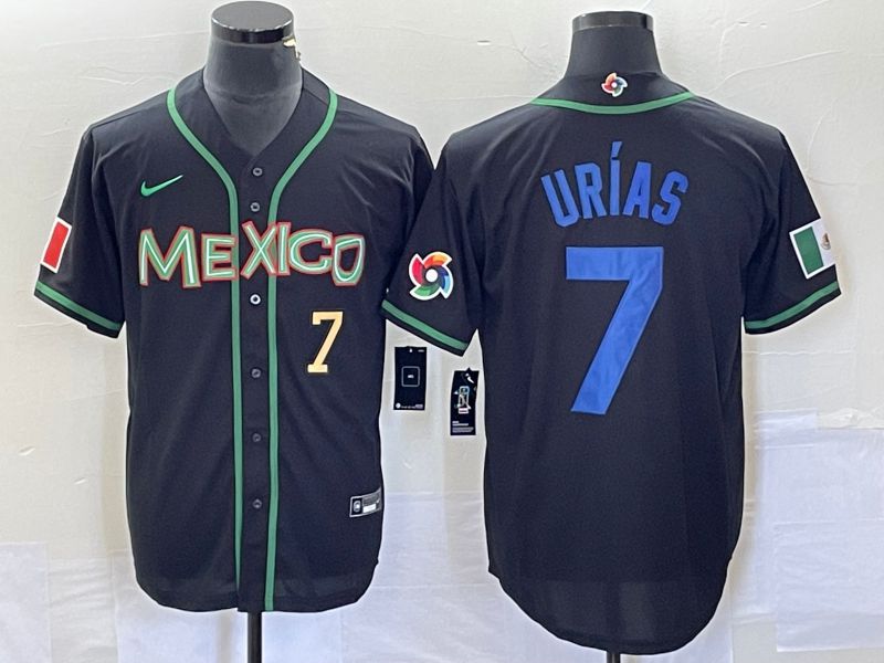 Men 2023 World Cub Mexico #7 Urias Black blue Nike MLB Jersey3